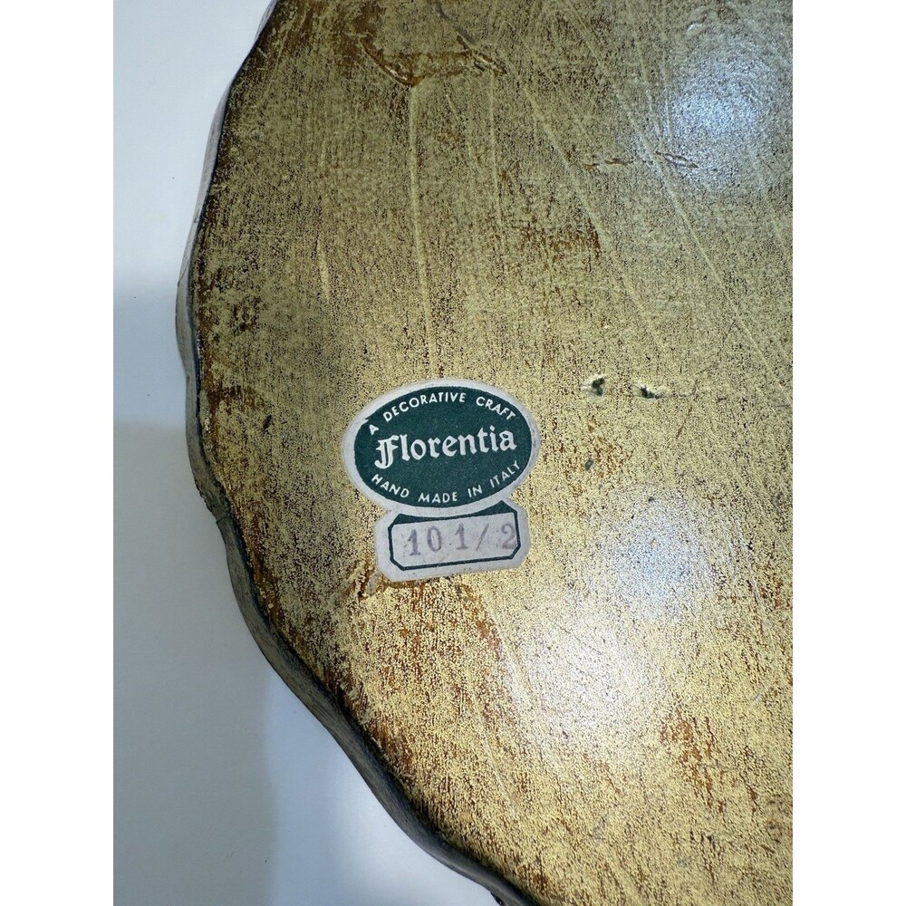 Vtg Italian Gold Florentine Wood Serving Tray Red Blue Toleware 11" Hand painted - Picture 11 of 15